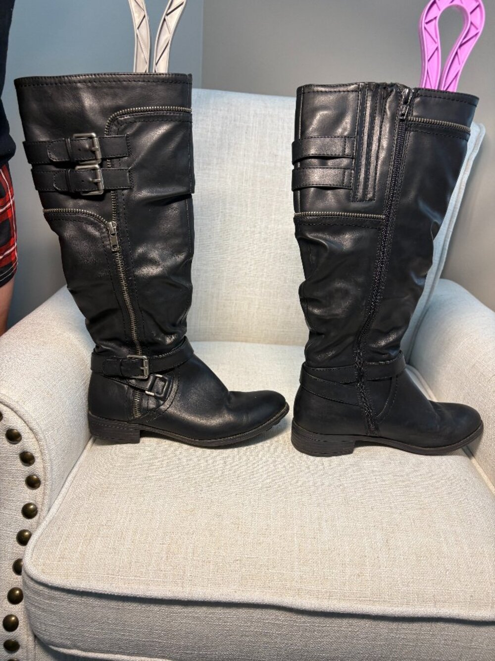 White Mountain Black Knee-High Faux Leather Buckle Boots – Size 6 - Pre-owned